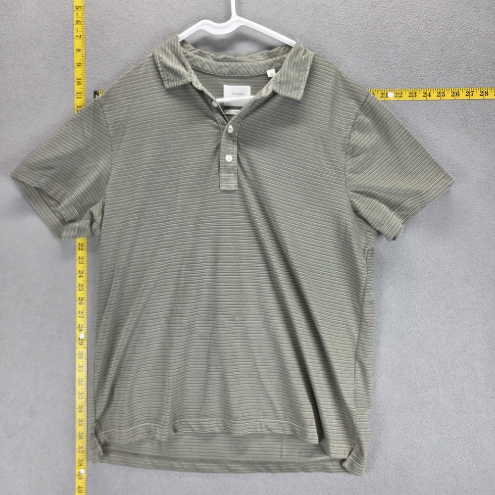 Billy Reid Shirt Mens XL Green Polo Striped Cotton Blend Short Sleeve Golf